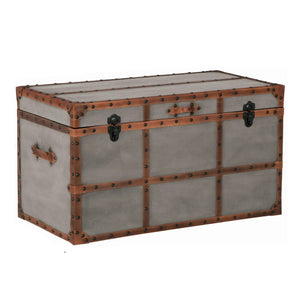 Benzara 33.5 Inches Wooden Storage Trunk with Bolt Trim, Gray BM233198 Gray Engineered Wood, Metal and Canvas BM233198