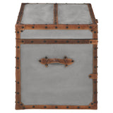 Benzara 33.5 Inches Wooden Storage Trunk with Bolt Trim, Gray BM233198 Gray Engineered Wood, Metal and Canvas BM233198