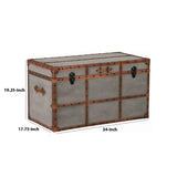 Benzara 33.5 Inches Wooden Storage Trunk with Bolt Trim, Gray BM233198 Gray Engineered Wood, Metal and Canvas BM233198