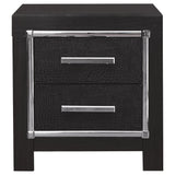 Benzara 24.3 Inches 2 Drawer Nightstand with Metal Trim, Black BM233199 Black Solid Wood and Engineered Wood BM233199