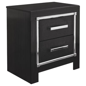 Benzara 24.3 Inches 2 Drawer Nightstand with Metal Trim, Black BM233199 Black Solid Wood and Engineered Wood BM233199