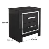 Benzara 24.3 Inches 2 Drawer Nightstand with Metal Trim, Black BM233199 Black Solid Wood and Engineered Wood BM233199