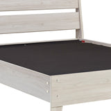 Benzara Wooden Twin Platform Bed with Grains, Off White BM233200 White Engineered Wood and Veneer BM233200