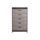 Benzara 45 Inches 5 Drawer Chest with Bar Pull, Brown and Beige BM233202 Brown and Beige Engineered Wood and Laminate BM233202