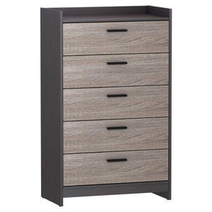 Benzara 45 Inches 5 Drawer Chest with Bar Pull, Brown and Beige BM233202 Brown and Beige Engineered Wood and Laminate BM233202