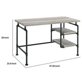 Benzara 47 Inch Wooden and Metal Writing Desk, Black and Gray BM233212 Black and Gray Solid Wood, MDF, and Metal BM233212