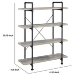 Benzara 56 Inch 4 Tier Metal and Wooden Bookcase, Black and Gray BM233213 Black and Gray Solid Wood, MDF, and Metal BM233213