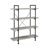 Benzara 56 Inch 4 Tier Metal and Wooden Bookcase, Black and Gray BM233213 Black and Gray Solid Wood, MDF, and Metal BM233213