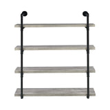 Benzara 46 Inch 4 Tier Metal and Wooden Wall Shelf, Black and Gray BM233215 Black and Gray Solid Wood and MDF BM233215