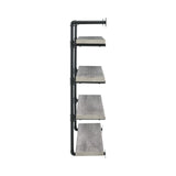 Benzara 46 Inch 4 Tier Metal and Wooden Wall Shelf, Black and Gray BM233215 Black and Gray Solid Wood and MDF BM233215