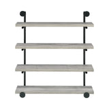 Benzara 46 Inch 4 Tier Metal and Wooden Wall Shelf, Black and Gray BM233215 Black and Gray Solid Wood and MDF BM233215