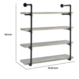 Benzara 46 Inch 4 Tier Metal and Wooden Wall Shelf, Black and Gray BM233215 Black and Gray Solid Wood and MDF BM233215