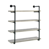 Benzara 46 Inch 4 Tier Metal and Wooden Wall Shelf, Black and Gray BM233215 Black and Gray Solid Wood and MDF BM233215