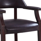 Benzara 31 Inch Leatherette Guest chair with Nailhead Trims, Brown BM233218 Brown Solid Wood and Leatherette BM233218