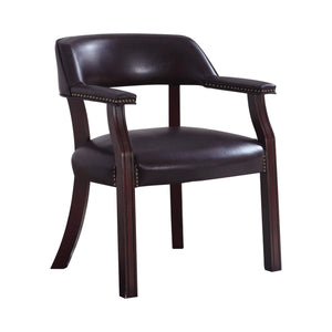 Benzara 31 Inch Leatherette Guest chair with Nailhead Trims, Brown BM233218 Brown Solid Wood and Leatherette BM233218