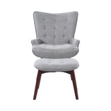 Benzara Wooden and Fabric Accent Chair with Ottoman, Gray and Brown BM233219 Gray and Brown Solid Wood and Fabric BM233219