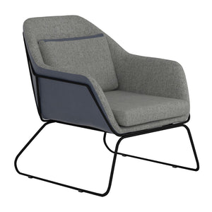 Benzara Fabric Accent Chair with Angled Sled Base and 1 Pillow, Gray BM233227 Gray Fabric, Leatherette, Metal BM233227