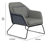 Benzara Fabric Accent Chair with Angled Sled Base and 1 Pillow, Gray BM233227 Gray Fabric, Leatherette, Metal BM233227