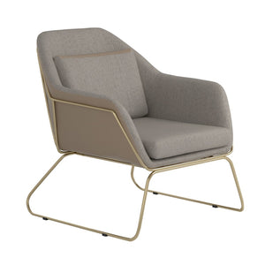 Benzara Fabric Accent Chair with Angled Sled Base, Gray and Gold BM233228 Gray, Gold Fabric, Leatherette, Metal BM233228