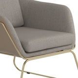 Benzara Fabric Accent Chair with Angled Sled Base, Gray and Gold BM233228 Gray, Gold Fabric, Leatherette, Metal BM233228