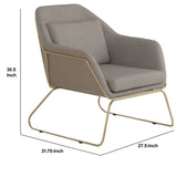 Benzara Fabric Accent Chair with Angled Sled Base, Gray and Gold BM233228 Gray, Gold Fabric, Leatherette, Metal BM233228