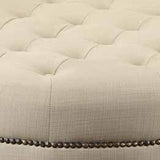 Benzara Round Shaped Fabric Ottoman with Nailhead Trim, Gray BM233231 Gray Fabric, Solid wood BM233231