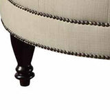 Benzara Round Shaped Fabric Ottoman with Nailhead Trim, Gray BM233231 Gray Fabric, Solid wood BM233231