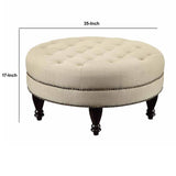 Benzara Round Shaped Fabric Ottoman with Nailhead Trim, Gray BM233231 Gray Fabric, Solid wood BM233231