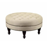 Round Shaped Fabric Ottoman with Nailhead Trim, Gray