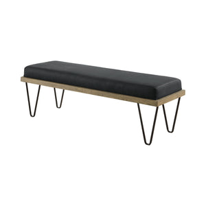 Benzara Leatherette Padded Bench with Hairpin Legs, Gray BM233232 Gray Leatherette, Metal, Solid wood BM233232