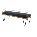 Benzara Leatherette Padded Bench with Hairpin Legs, Gray BM233232 Gray Leatherette, Metal, Solid wood BM233232