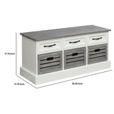 Benzara 3 Drawer Wooden Storage Bench with Plinth Base, Gray and White BM233233 Gray, White Solid wood BM233233