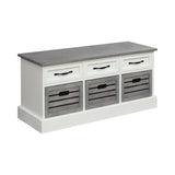 Benzara 3 Drawer Wooden Storage Bench with Plinth Base, Gray and White BM233233 Gray, White Solid wood BM233233