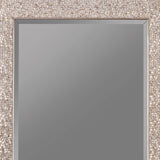 Benzara Rectangular Beveled Accent Floor Mirror with Glitter Mosaic Pattern, Silver BM233237 Silver Solid Wood and Mirror BM233237