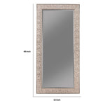 Benzara Rectangular Beveled Accent Floor Mirror with Glitter Mosaic Pattern, Silver BM233237 Silver Solid Wood and Mirror BM233237