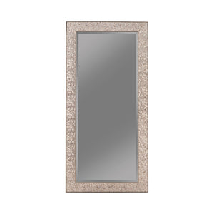 Benzara Rectangular Beveled Accent Floor Mirror with Glitter Mosaic Pattern, Silver BM233237 Silver Solid Wood and Mirror BM233237