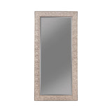 Rectangular Beveled Accent Floor Mirror with Glitter Mosaic Pattern, Silver