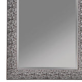 Benzara Rectangular Beveled Accent Floor Mirror with Glitter Mosaic Pattern, Gray BM233238 Gray Solid Wood and Mirror BM233238