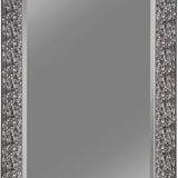 Benzara Rectangular Beveled Accent Floor Mirror with Glitter Mosaic Pattern, Gray BM233238 Gray Solid Wood and Mirror BM233238