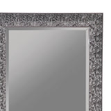 Benzara Rectangular Beveled Accent Floor Mirror with Glitter Mosaic Pattern, Gray BM233238 Gray Solid Wood and Mirror BM233238