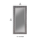 Benzara Rectangular Beveled Accent Floor Mirror with Glitter Mosaic Pattern, Gray BM233238 Gray Solid Wood and Mirror BM233238