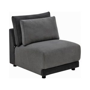 Benzara Low Profile Fabric Upholstered Armless Chair with Reversible Back, Gray BM233243 Gray Solid Wood and Fabric BM233243