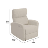 Benzara Fabric Upholstered Power Recliner Chair with Curved Track Arms, Beige BM233249 Beige Solid Wood and Fabric BM233249