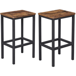 Benzara 25.6 Inches Bar Stool with Wooden Seat, Set of 2, Brown and Black BM233377 Brown and Black Particleboard and Metal BM233377