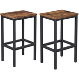 Benzara 25.6 Inches Bar Stool with Wooden Seat, Set of 2, Brown and Black BM233377 Brown and Black Particleboard and Metal BM233377