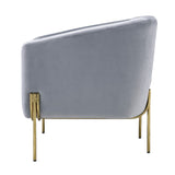 Benzara Velvet Upholstered Accent Chair with Spindle Legs, Gray BM233386 Gray Solid Wood, Metal and Fabric BM233386