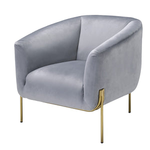 Benzara Velvet Upholstered Accent Chair with Spindle Legs, Gray BM233386 Gray Solid Wood, Metal and Fabric BM233386