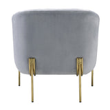 Benzara Velvet Upholstered Accent Chair with Spindle Legs, Gray BM233386 Gray Solid Wood, Metal and Fabric BM233386