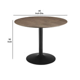 Benzara 30 Inch Round Wooden Top Modern Dining Table, Black and Brown BM233395 Black, Brown Metal, Veneer BM233395