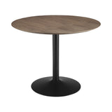 Benzara 30 Inch Round Wooden Top Modern Dining Table, Black and Brown BM233395 Black, Brown Metal, Veneer BM233395